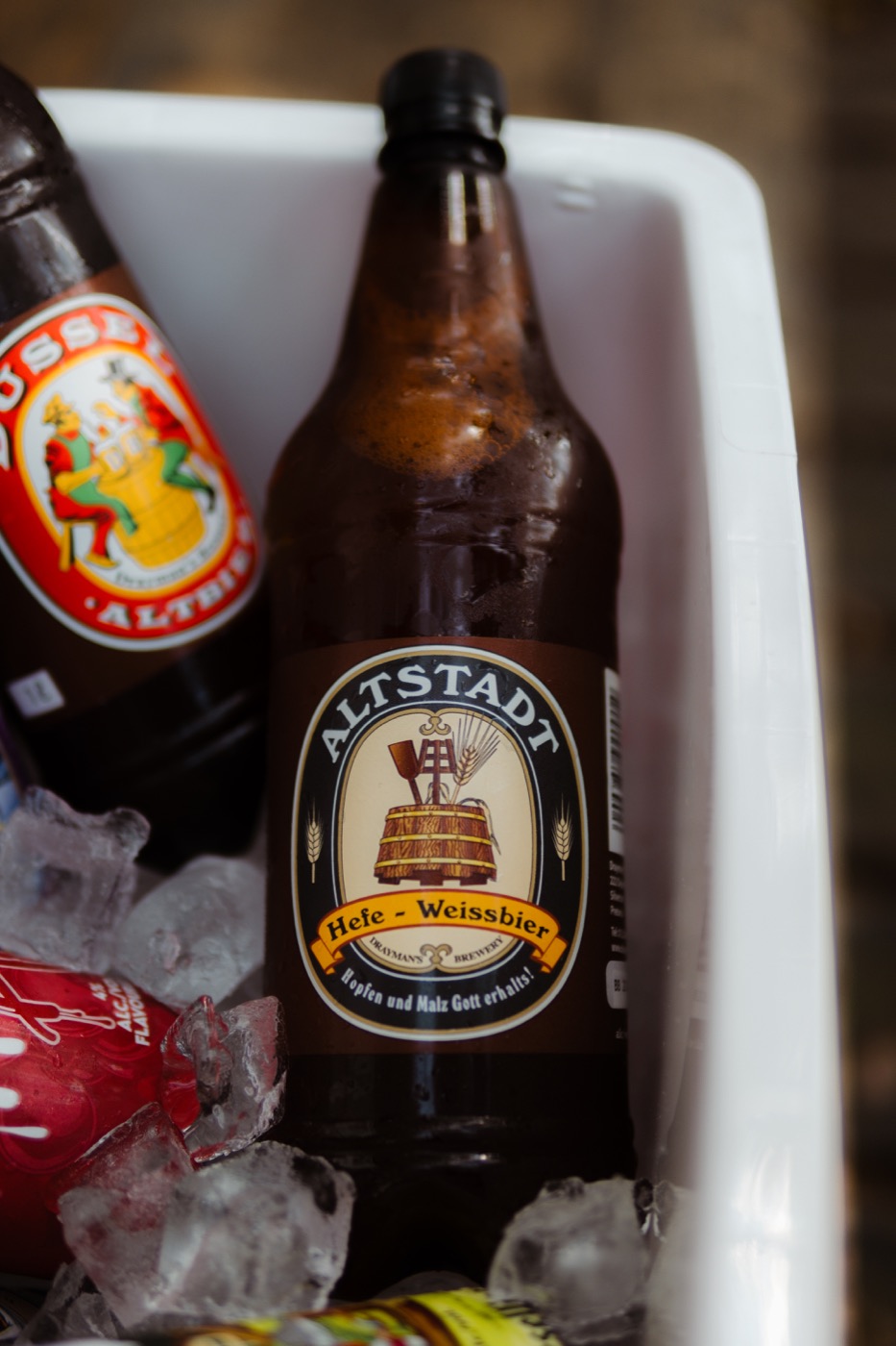 Drayman's bottled beer chilled on ice