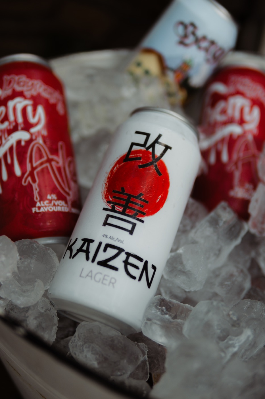 Drayman's Kaizen Lager can chilled on ice